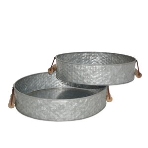 Galvanized W/Handles 2 Piece Serving Tray Set