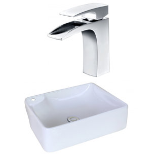 Go to store & view more images American Imaginations Ceramic Rectangular Vessel Bathroom Sink with Faucet and Overflow
