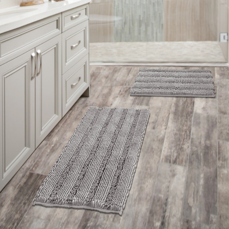 Breakwater Bay Brinker Non Slip Ultra Plush Chenille Striped Floor Mats Bath Rugs Set Pack 2 20 X 32 17 X 24 Reviews Wayfair