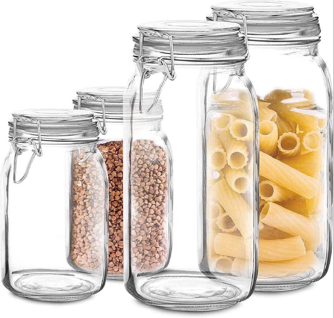 Flour Coffee Dog Treats Glass Organization Canisters for Home & Kitchen Snacks & More | Airtight Glass Storage Container for Food Set of 2 Glass Jar with Lid Pasta 68 Ounces 2 Liter Candy