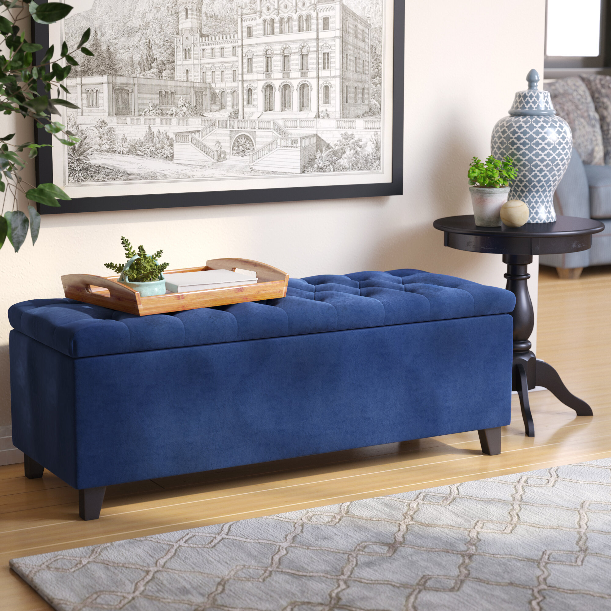 Featured image of post Blue Velvet Storage Bench - Our storage bench combines functionality and style for your living room or bedroom.
