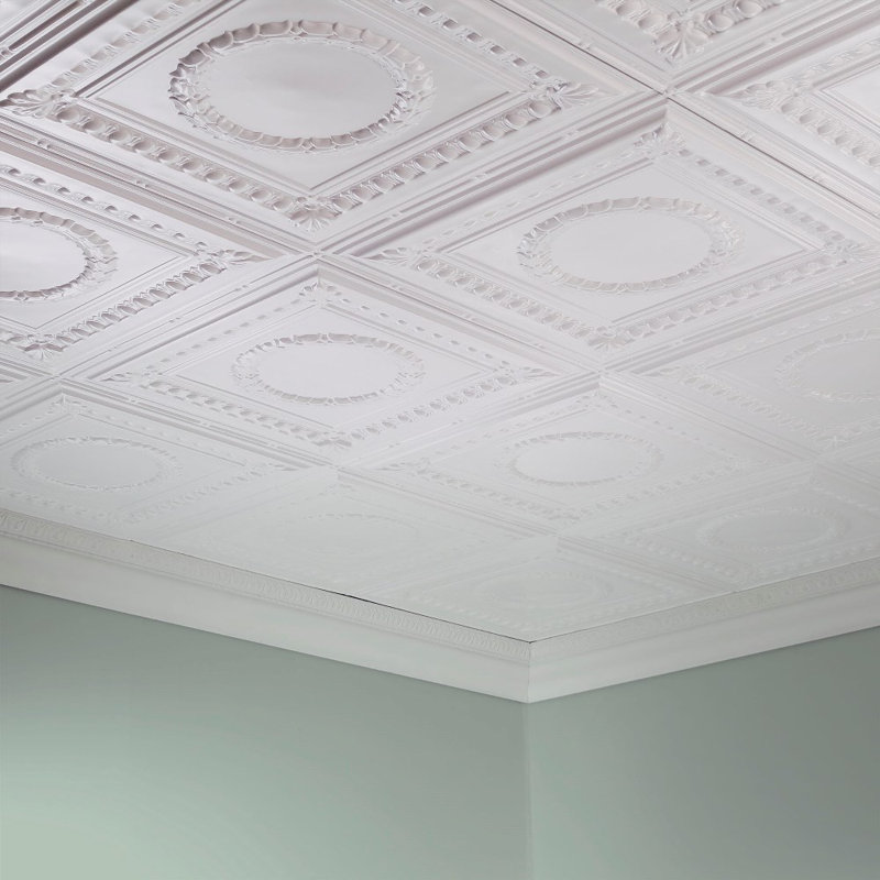 Fasade Rosette 2 Ft X 4 Ft Glue Up Ceiling Tile In Matte White