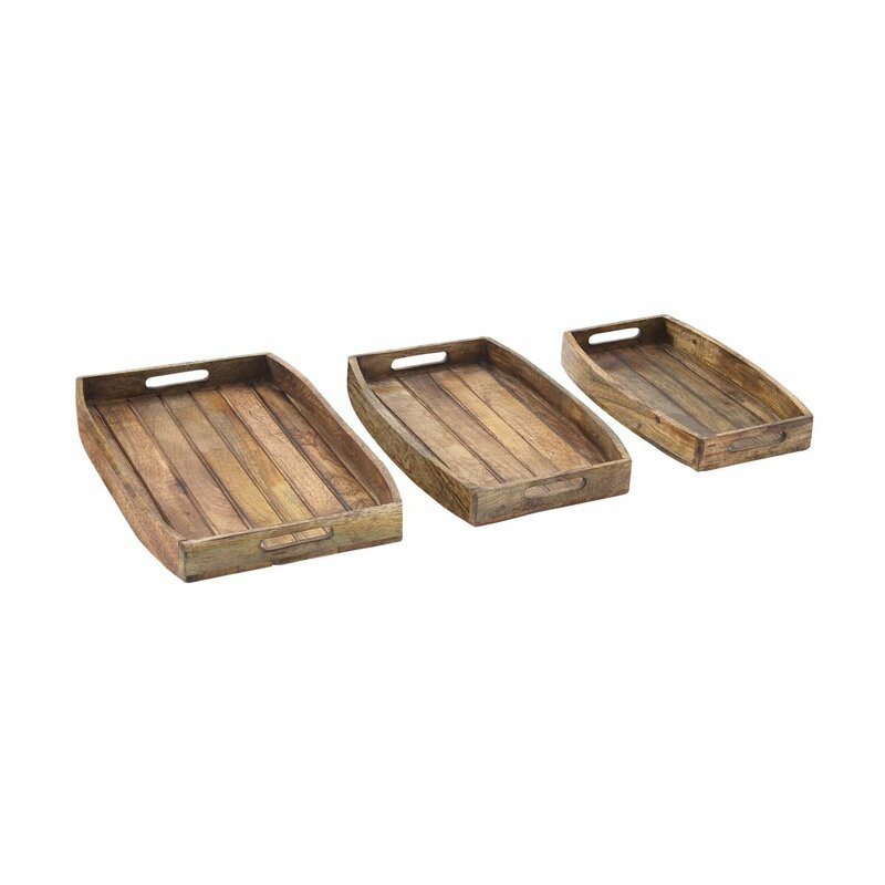 Wood 3 Piece Serving Tray Set