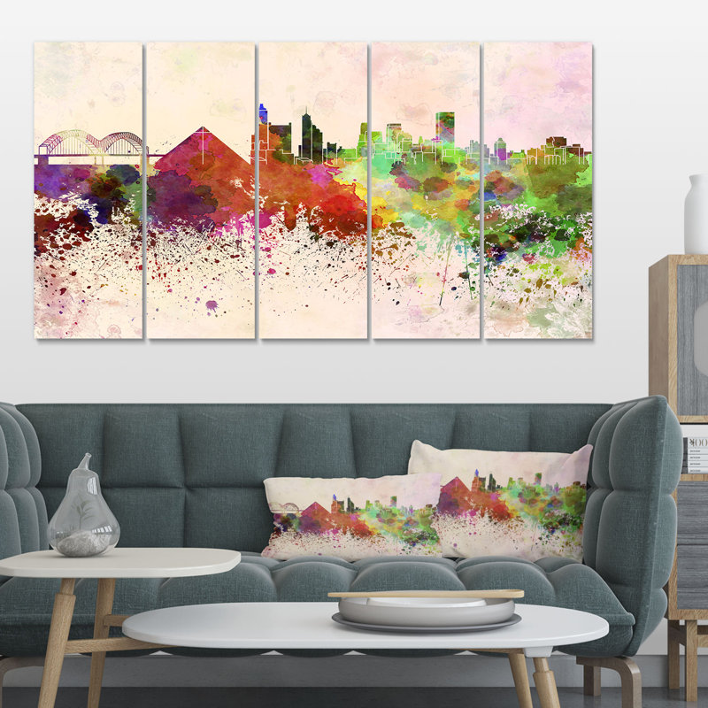 Designart Memphis Skyline Cityscape 5 Piece Painting Print On Wrapped Canvas Set Wayfair