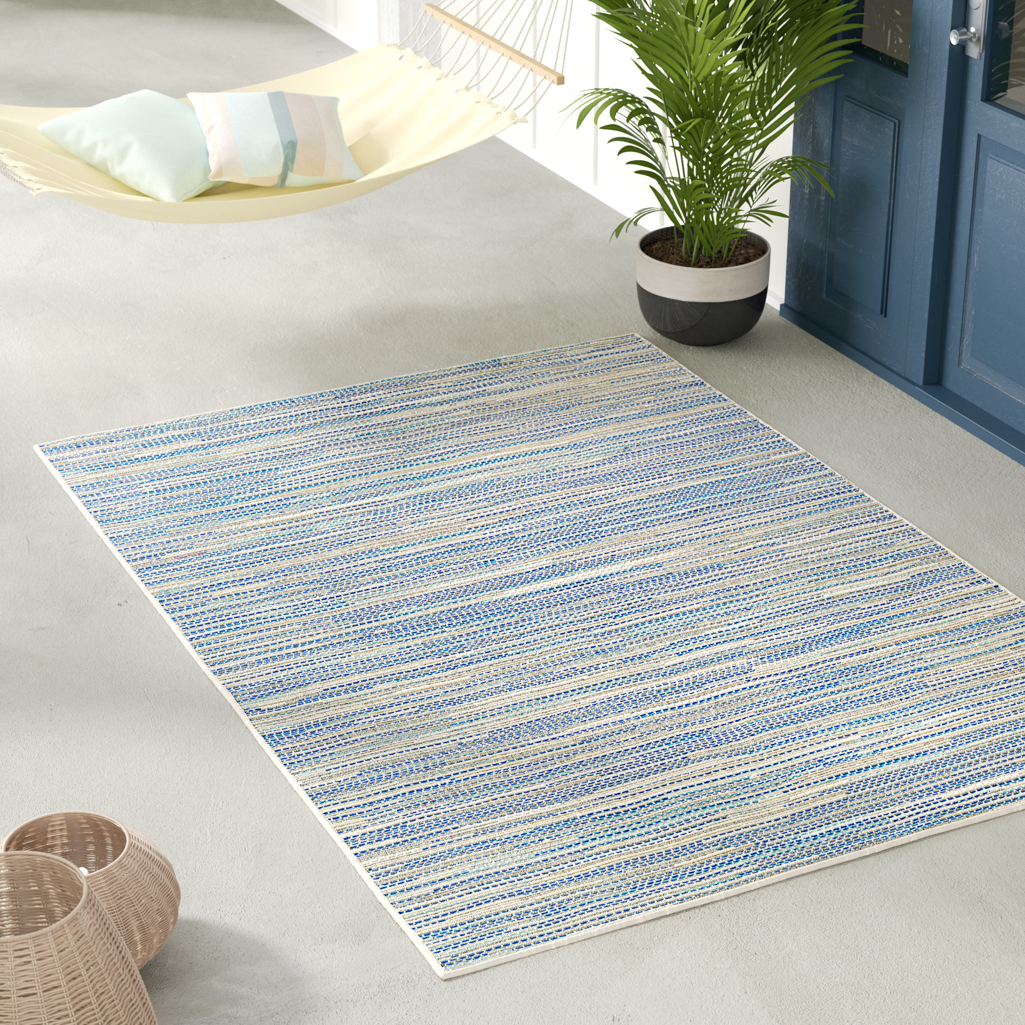 Jasmine Estates Sand Turquoise Indoor Outdoor Area Rug