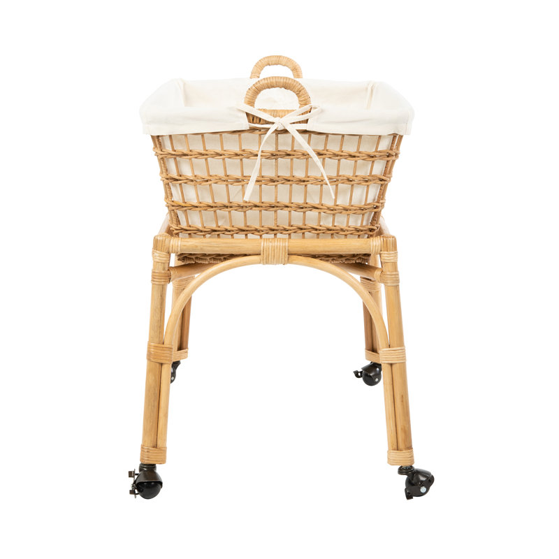 Kouboo Rectangular Rolling Wicker Laundry Basket Hamper With Cotton Liner And Stand Wayfair