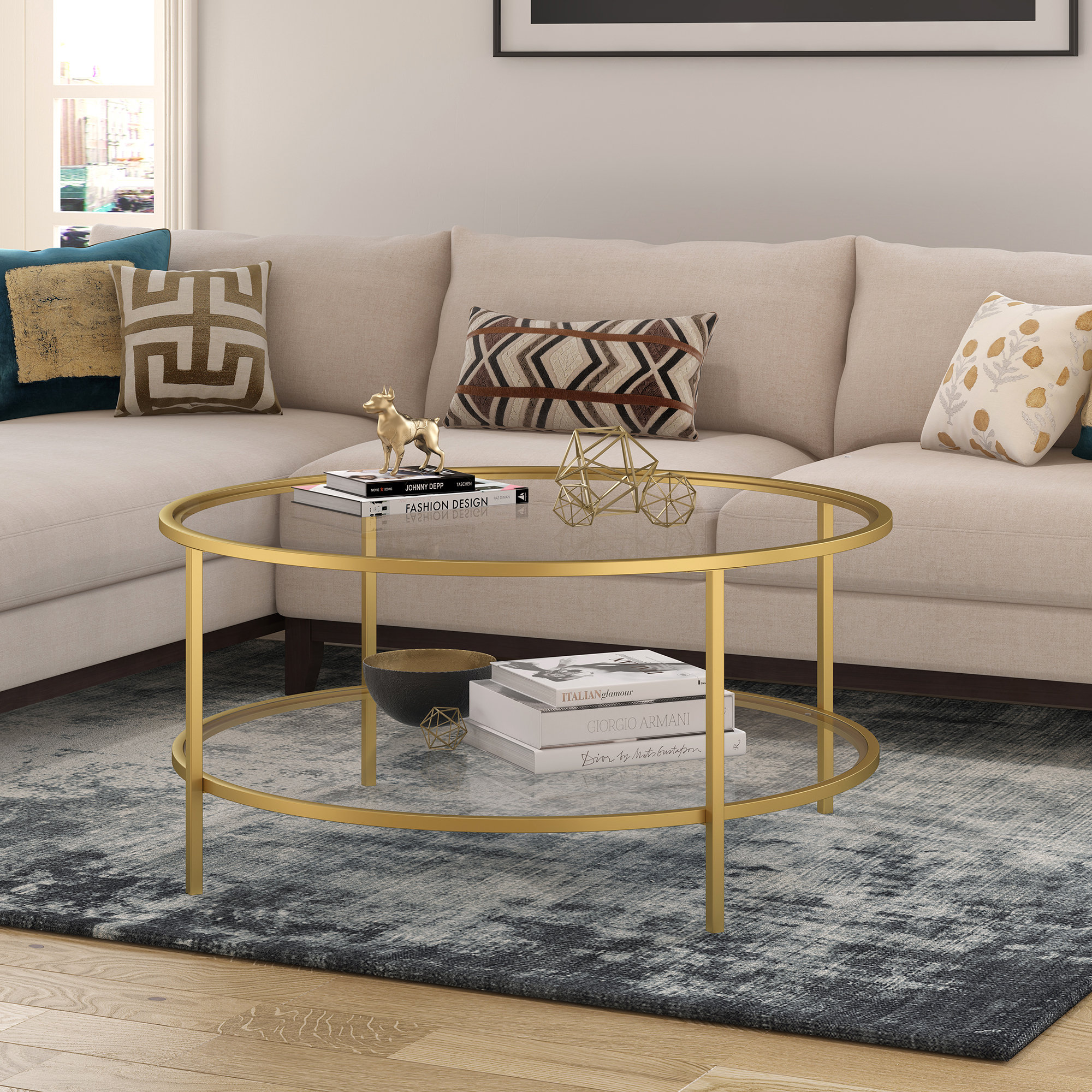 Modern Minimalist Two-Story Coffee Table Living Room Coffee Desk with Sturdy Steel Legs,Ship from US Warehouse