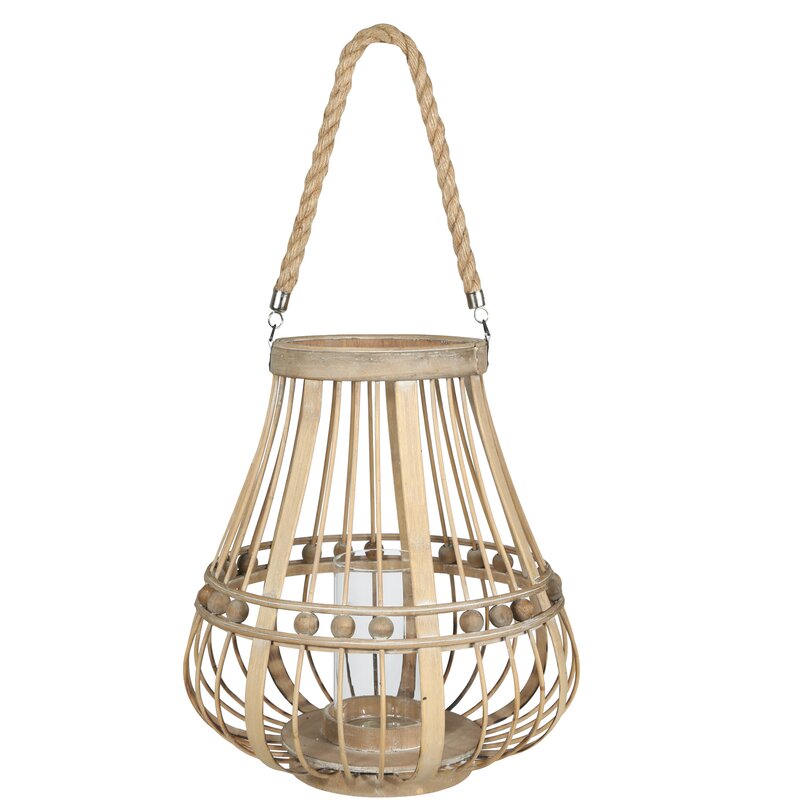 Breakwater Bay Wooden Bellied Round Wood Lantern | Wayfair