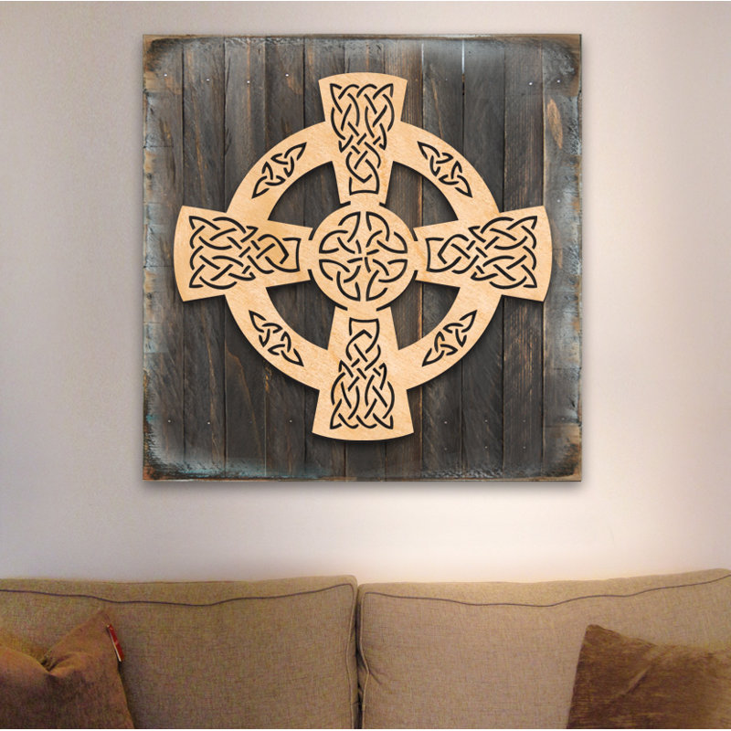 World Menagerie Celtic Wheel Cross Wooden Block Sign Wall Decor