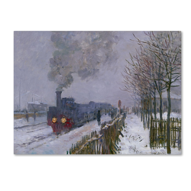 Trademark Art Train In The Snow By Claude Monet Painting Print