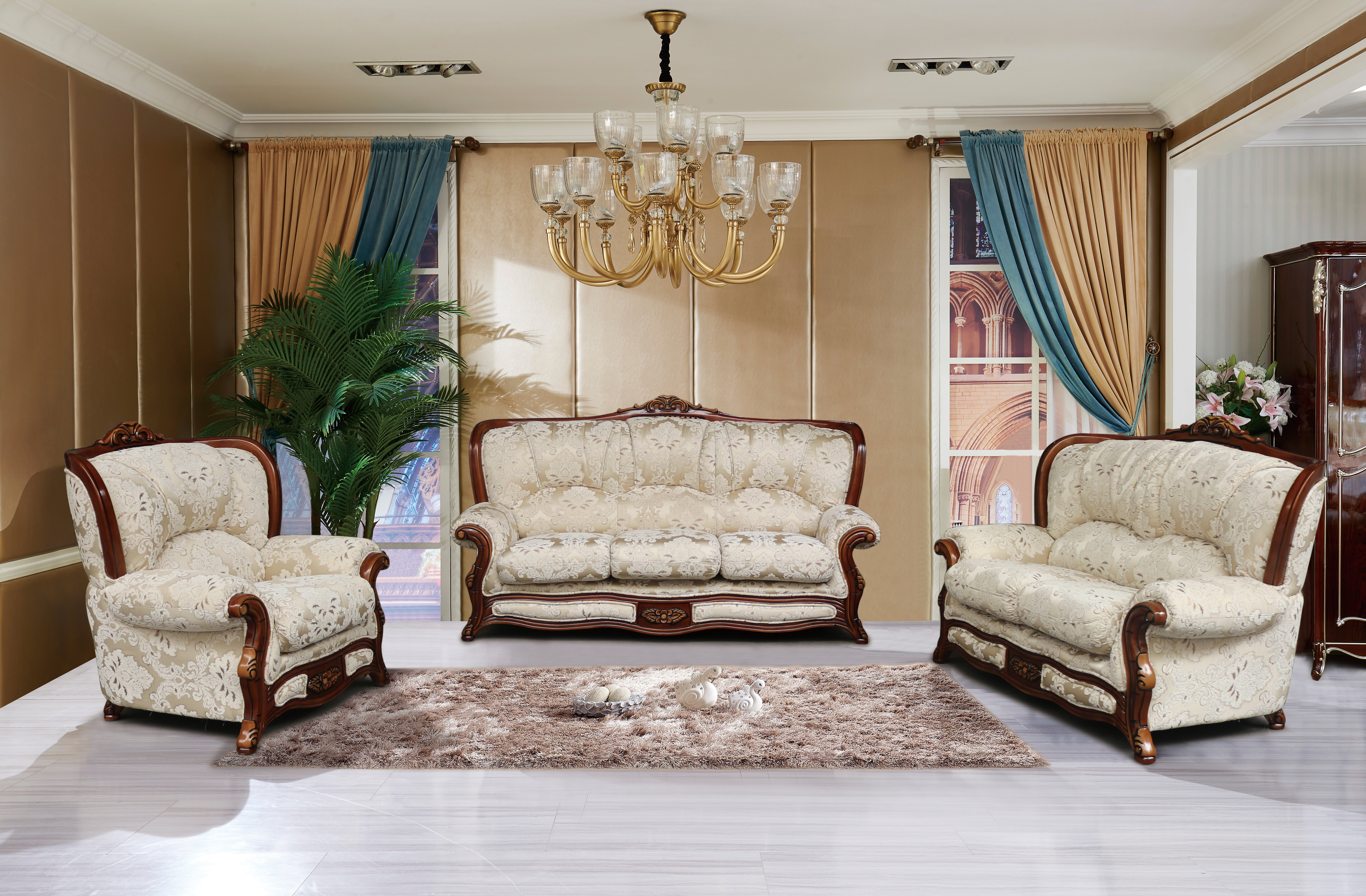 Astoria Grand Vernonburg 3 Piece Gold And White Embossed Fabric Standard Living Room Set Wayfair