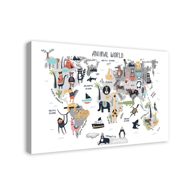 Animal Map Of The World Canvas Zoomie Kids Molimo Animal World Map Canvas Art | Wayfair