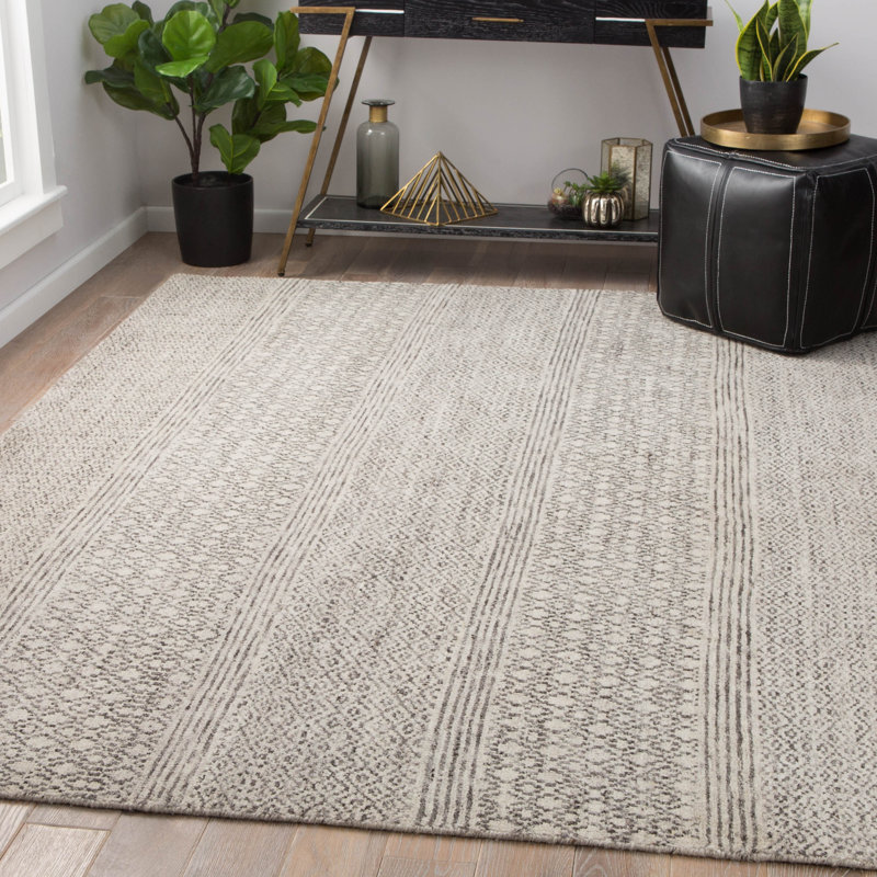 Jaipurliving Kelis Hand Knotted Geometric Ivory Dark Grey Area Rug Wayfair Ca