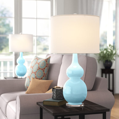 Caidence 26"  Ceramic Table Lamps - 2 Pack, Double Gourd Vintage-Style Accent Lights for Bedroom, Living Room, or Office with LED Bulbs