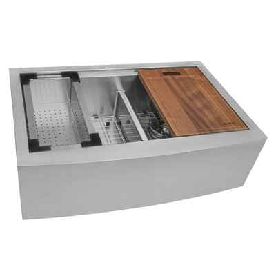 Ruvati 33" Apron-front Workstation Low-Divide  60/40 Farmhouse Kitchen Sink Stainless Steel