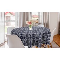 Round Tablecloth Vine Blue Navy Cerulean Leaves Blue And White Cotton Sateen