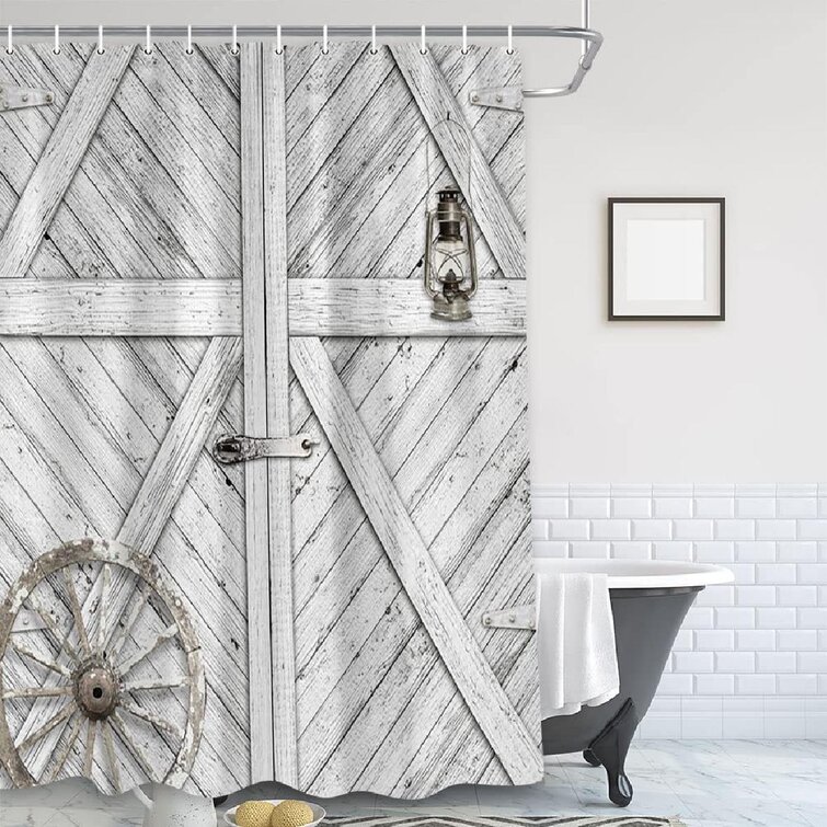 Rustic Wooden old Barn Door Theme Shower Curtain Set Bathroom Waterproof Fabric 