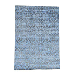 Chocolate Brown And Blue Rugs Wayfair One Of A Kind Ramblewood Damask Hi And Lo Hand Knotted Chocolate Brown Denim Blue Area Rug