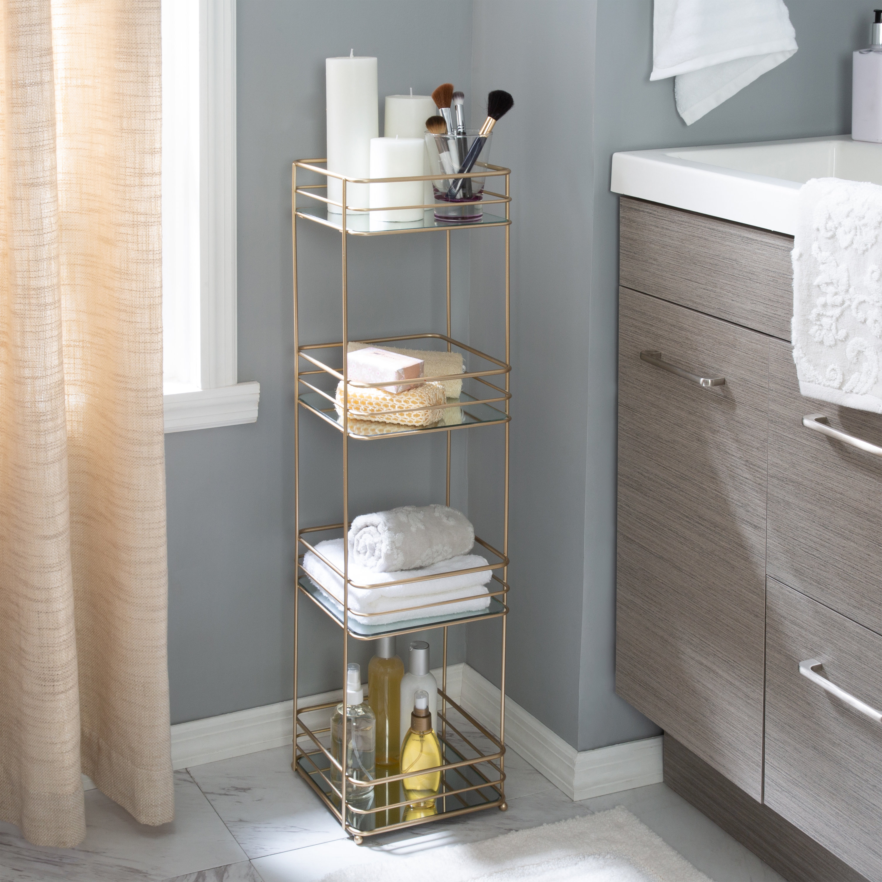 Elle Decor 9" W x 33.46" H x 9" D FreeStanding Bathroom Shelves Wayfair