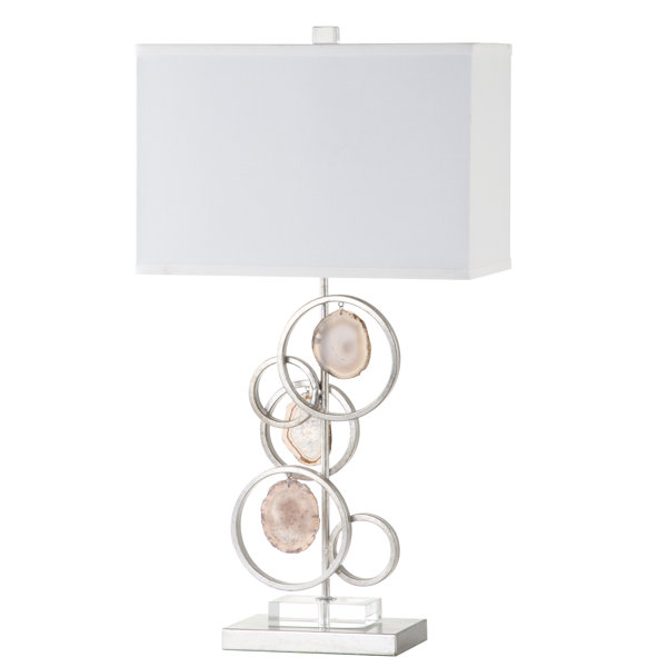 A Matching Pair Hot Pink Agate Slice Lamp Finials on Shiny Brass Bases