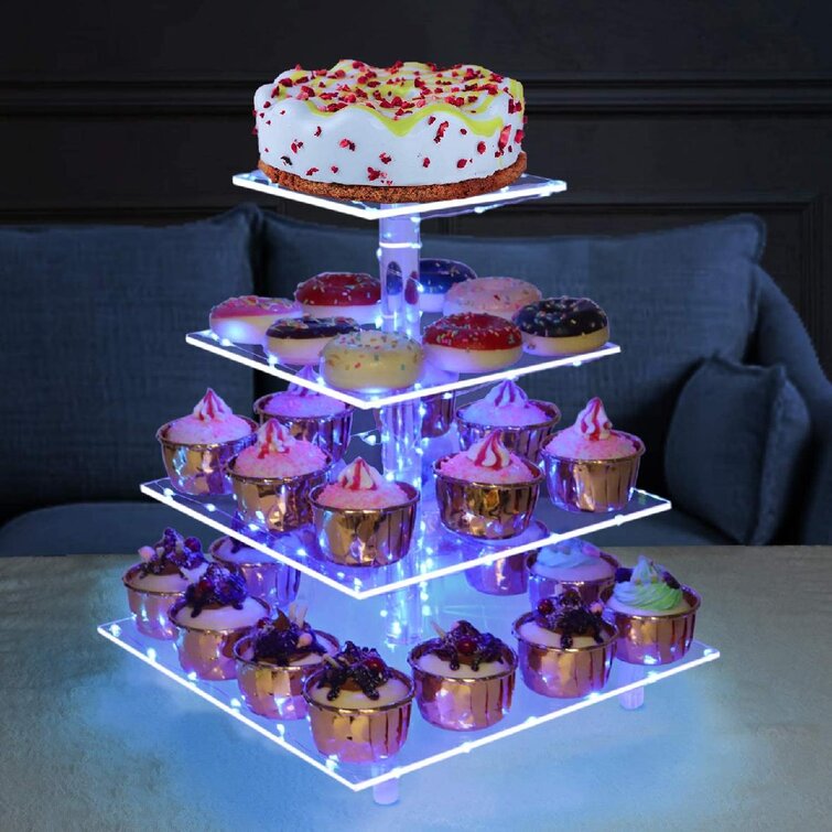4 Tier Cupcake Stand Cake Holder Wedding Party Display with LED String Light US 