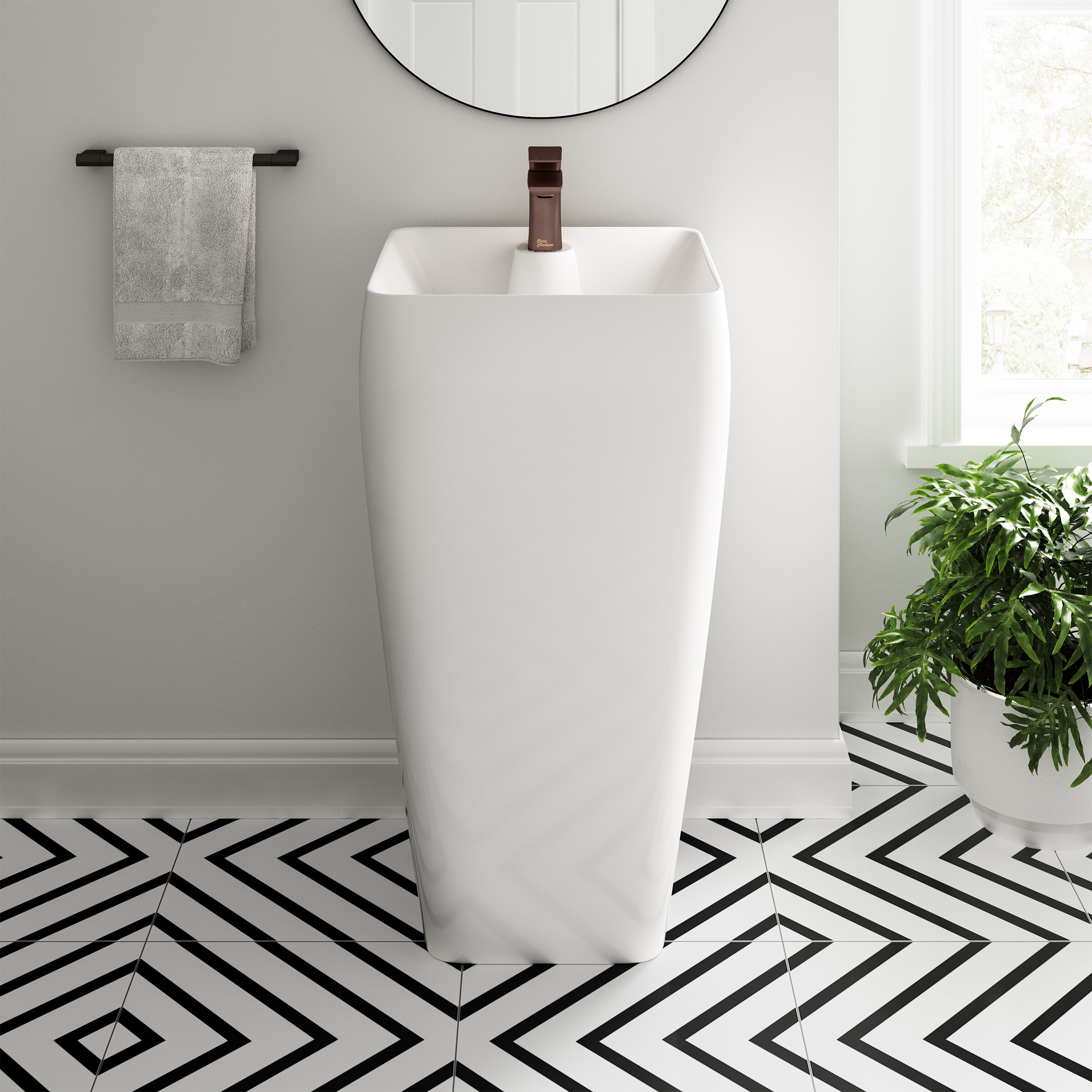Modern Bathroom Trim Ceramic 550 x 870mm 1TH Basin Sink and Series Square Full Pedestal Gloss White Finish