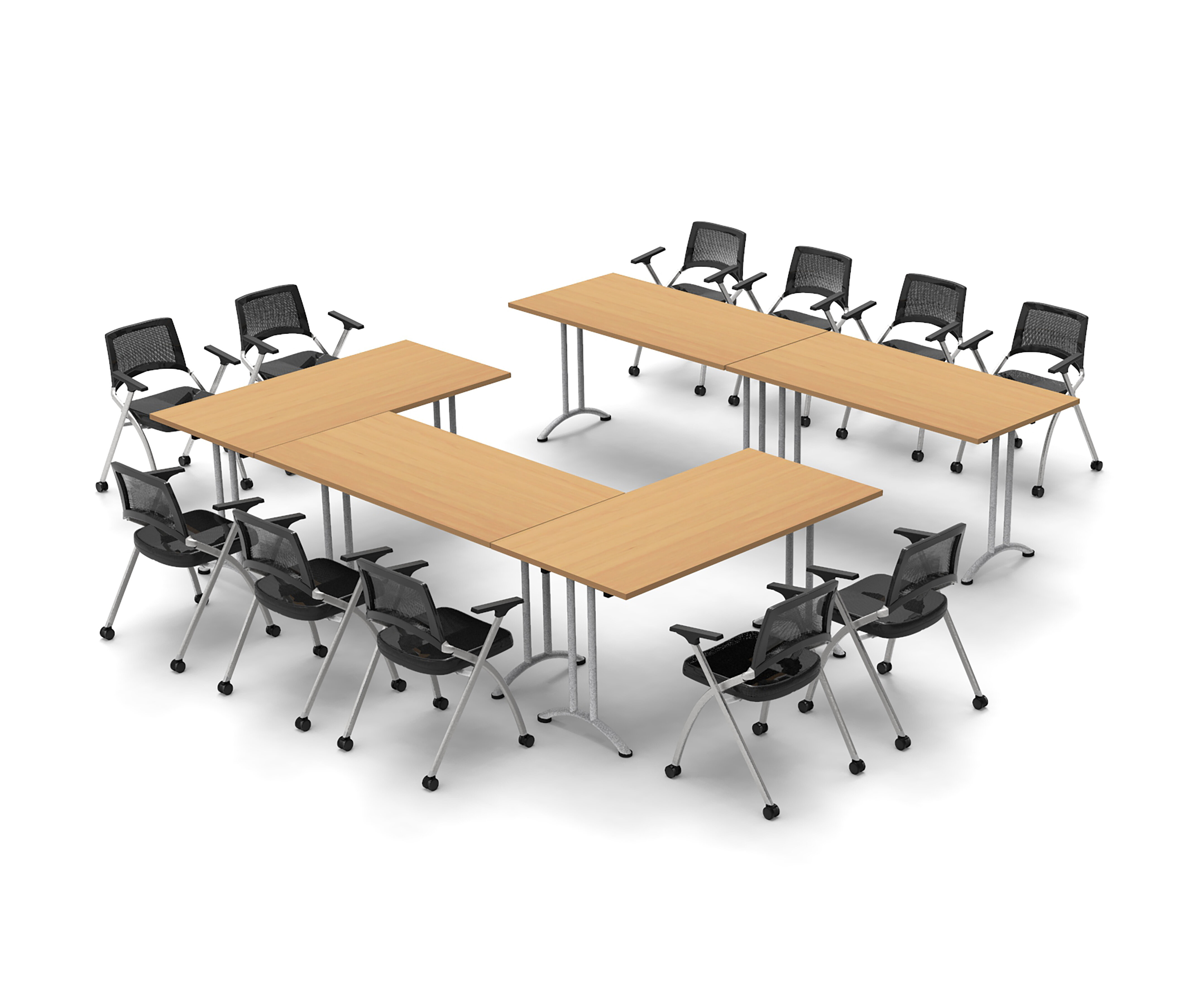 Easy-to-Setup-and-Use Chairs Not Included Natural Beech Assembled TeamWORKTables 2908 Compact Space Maximum Collaboration Meeting Seminar Conference Tables 3 Piece Combo
