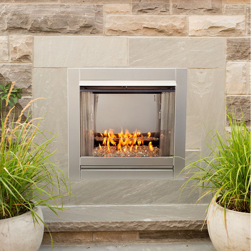 Everly Quinn Luegrass Living Vent Free Stainless Outdoor Gas Fireplace Insert With Reflective Crystal Glass Media 24 000 Btu Manual Control Wayfair