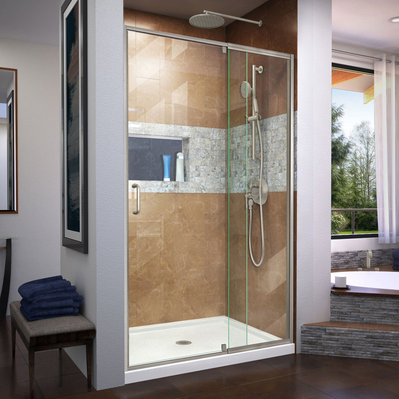 Dreamline Flex Semi Frameless Shower Door 48 X 74 75 Rectangle Pivot Shower Enclosure With Base Included Wayfair