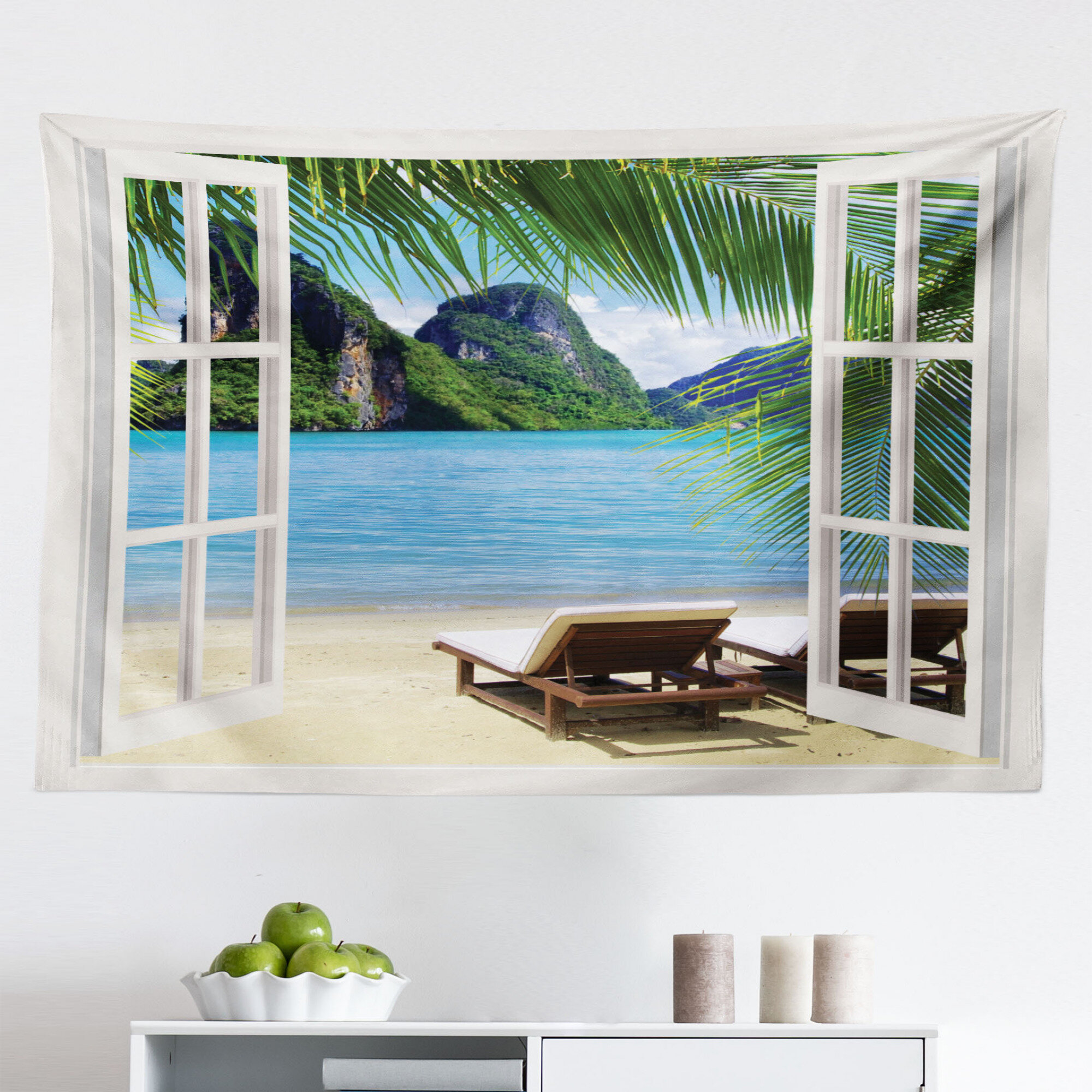 Ambesonne Nautical Home Tapestry, Ocean Beach Seascape Sunbeds Balcony  Summer Picture Tropical Island, Fabric Wall Hanging Decor For Bedroom  Living 