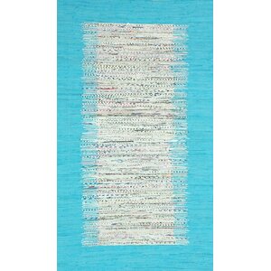 Munegu Talia Rag Hand-Woven Turquoise/Gray Area Rug