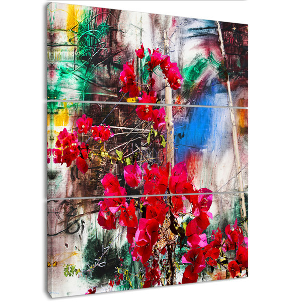 East Urban Home Bougainvillea Red Flowers Oil Painting Print