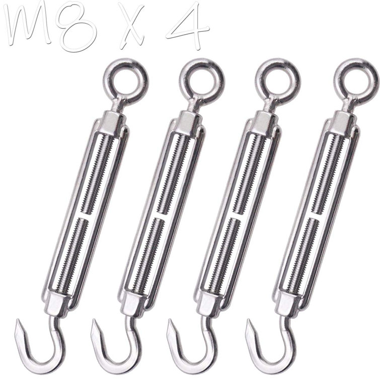 2Pcs 304 Stainless Steel Turnbuckles Hook-Hook M8 Shade Cloth Fitting Rust Proof 
