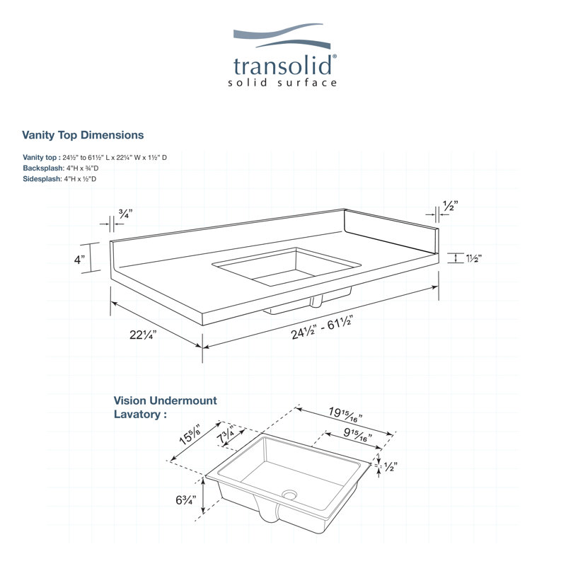 Transolid Newport 35 Solid Surface Single Bathroom Vanity Top Wayfair