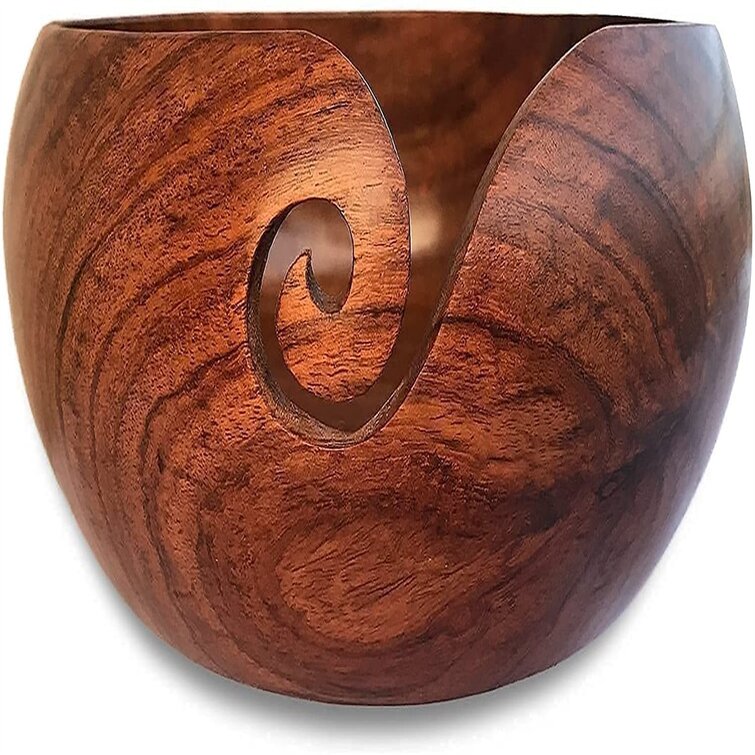 Hand Crafted 6"x 3" Wooden Yarn Bowl Knitting Rosewood Handmade Crochet  Working