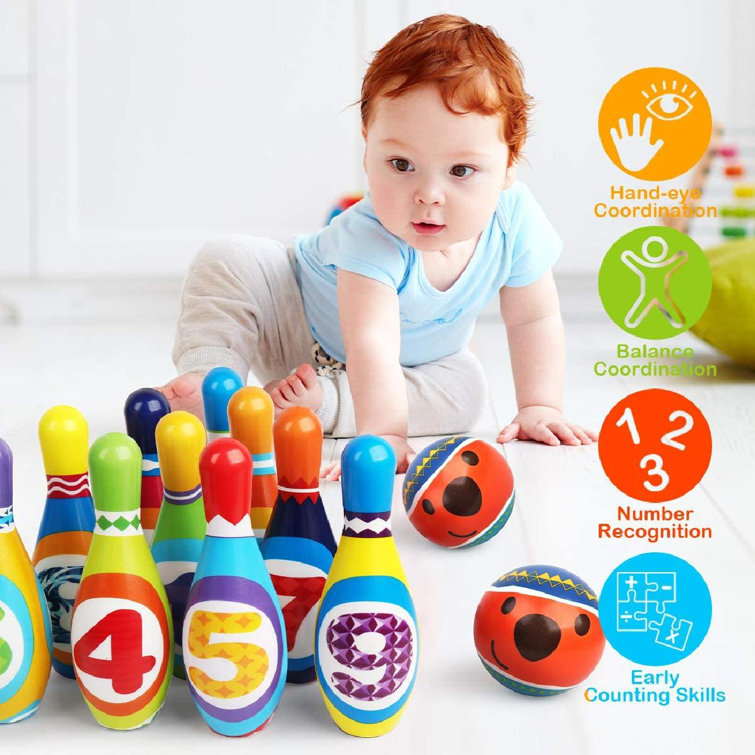 Feidigeluo Jeu De Quilles Pour Enfants Jouets Educatifs Pour Tout Petits Avec 10 Quilles Et 2 Boules Jeux D Interieur Et D Exterieur Cadeaux D Anniversaire Pour Enfants D Age Prescolaire 3 4 5 6 Ans Garcons