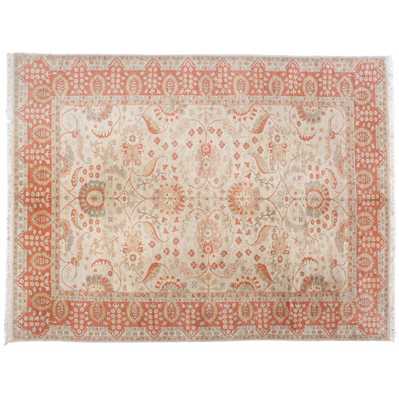 One-of-a-Kind Egyptian Hand-Knotted 9'1" x 12' Wool Orange/Beige Area Rug