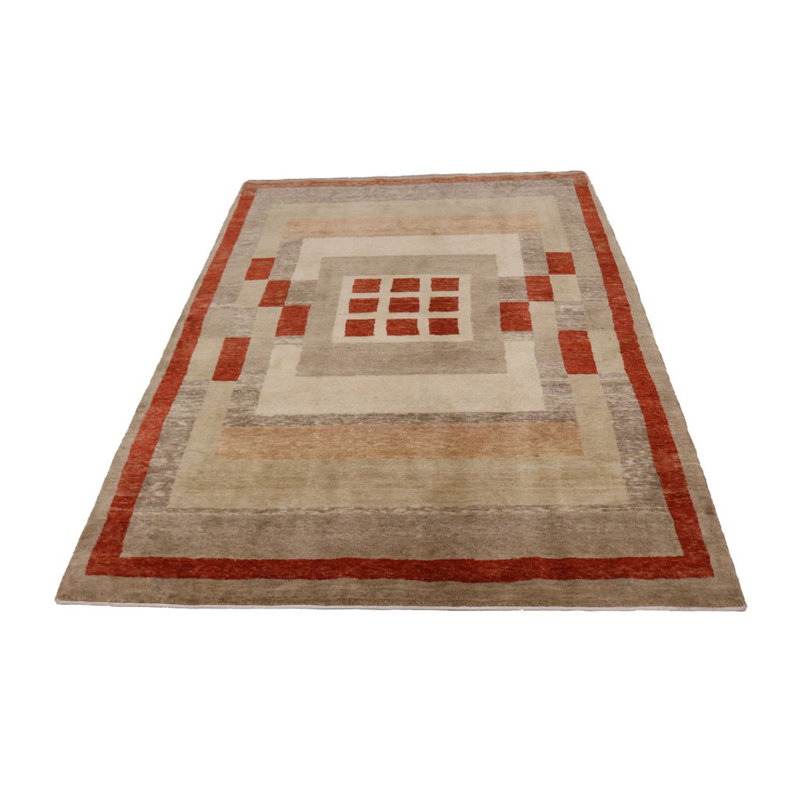 Isabelline Ruma Geometric Hand Knotted 5 4 X 7 4 Wool Tan Red Area Rug Wayfair