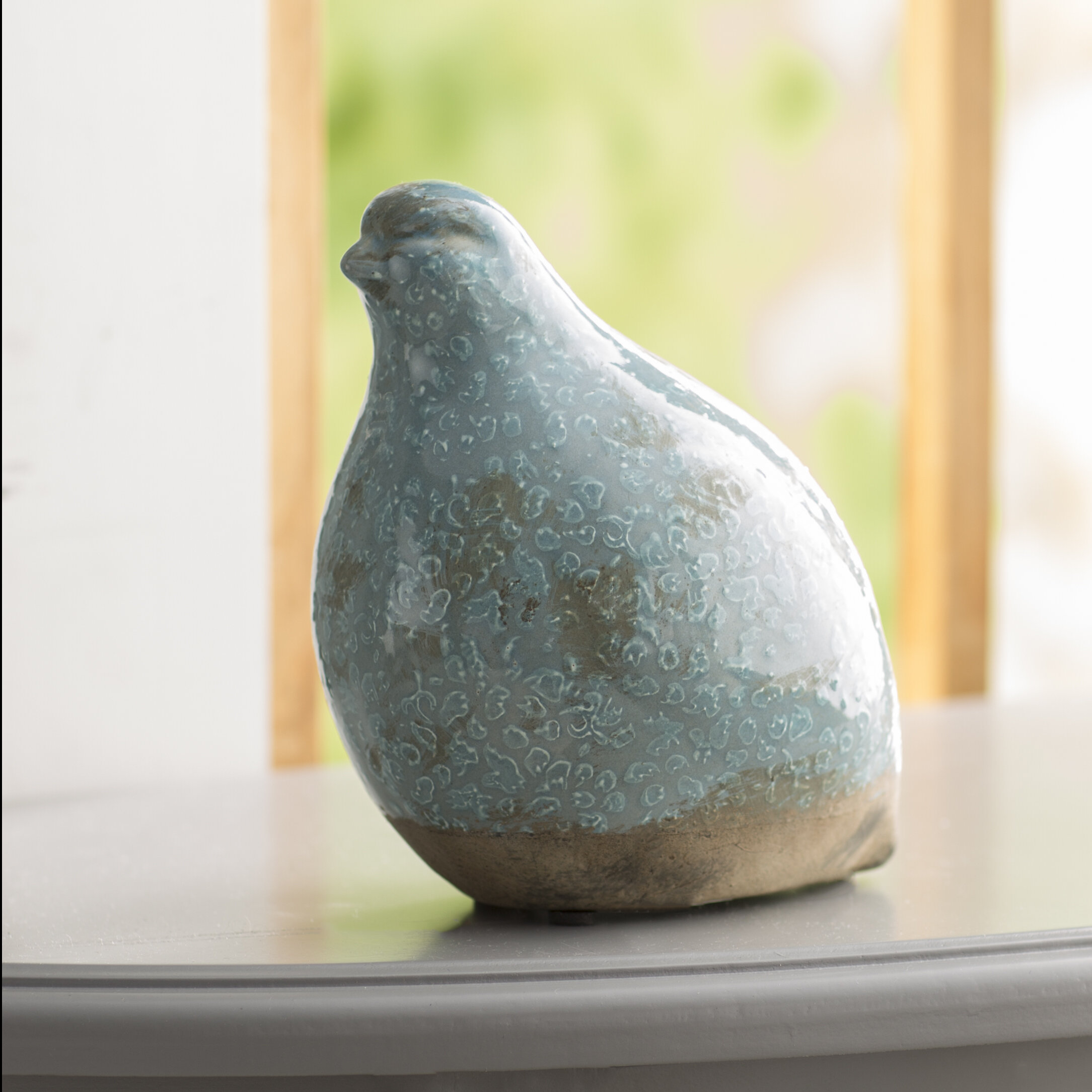 Blue Glazed Ceramic Bird Figurine Bird Statue French Country Cottage Bird Figure 