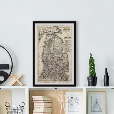 Vintage Michigan Map - Picture Frame Graphic Art