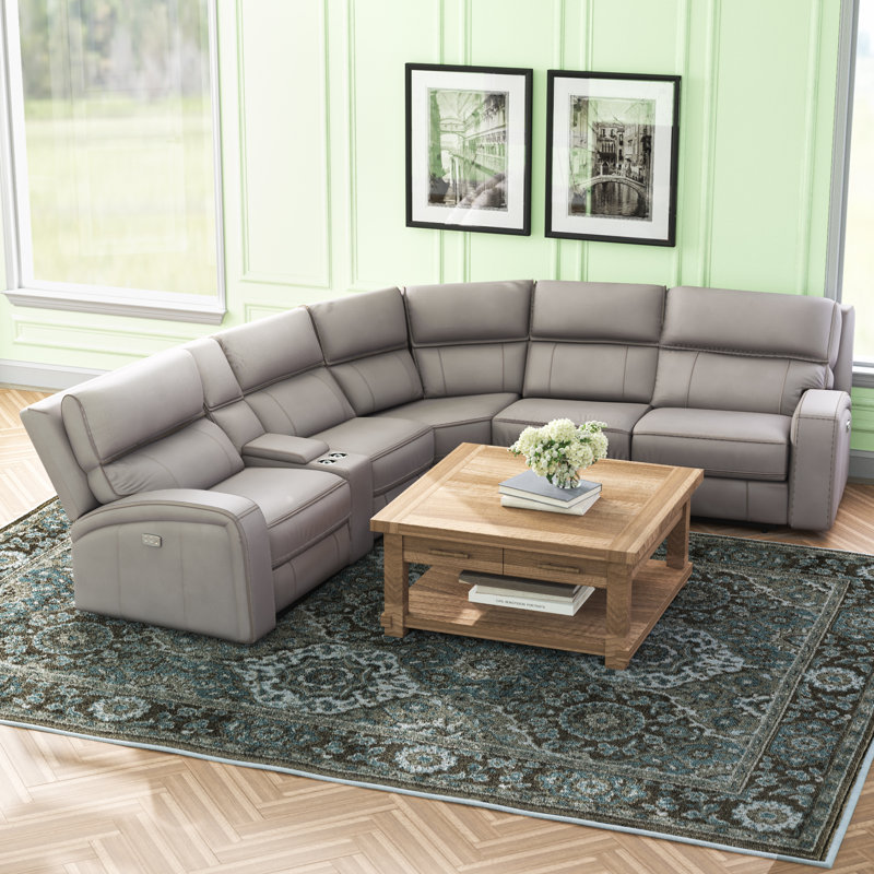 Fabric Grey Premium Foam Filling Soft Fabrics Top Manual Reclining Sectional Sofa w//Cup Holder and Coffee Holder Console Living Room Sofa Set