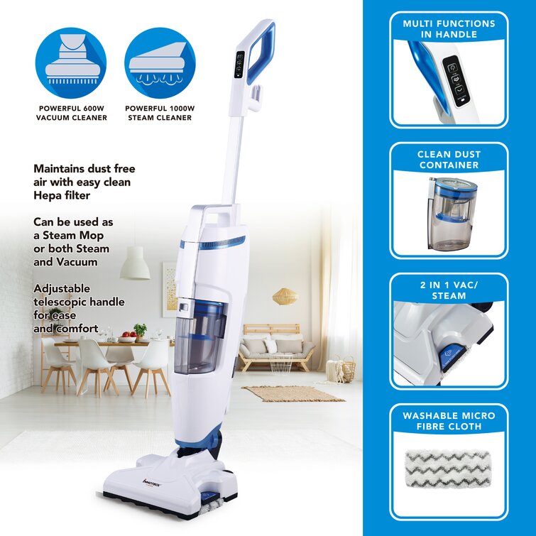 Innoteck Multi-functional 2 in 1 Vacuum and Steamer Cleaning Combi Powerful Cyclone Filtration System Hot Steam Mop Hardwood Tiles One Touch Electronic Panel 