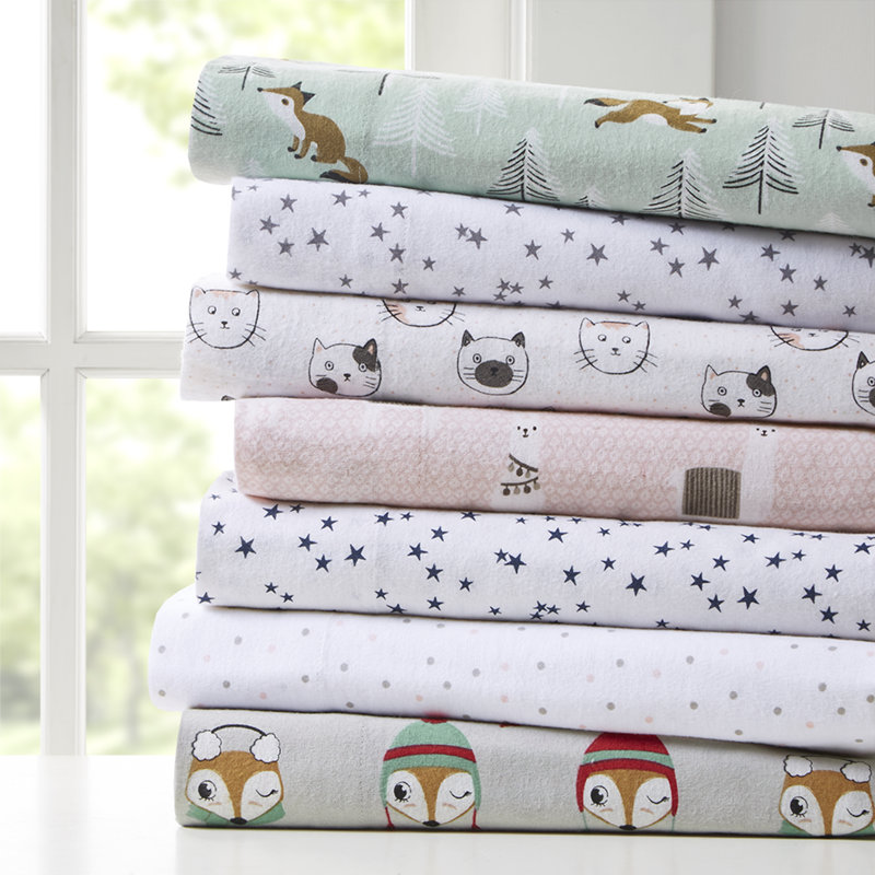 Mack Milo Acer Cozy Soft Cat Print Flannel 100 Cotton Sheet Set