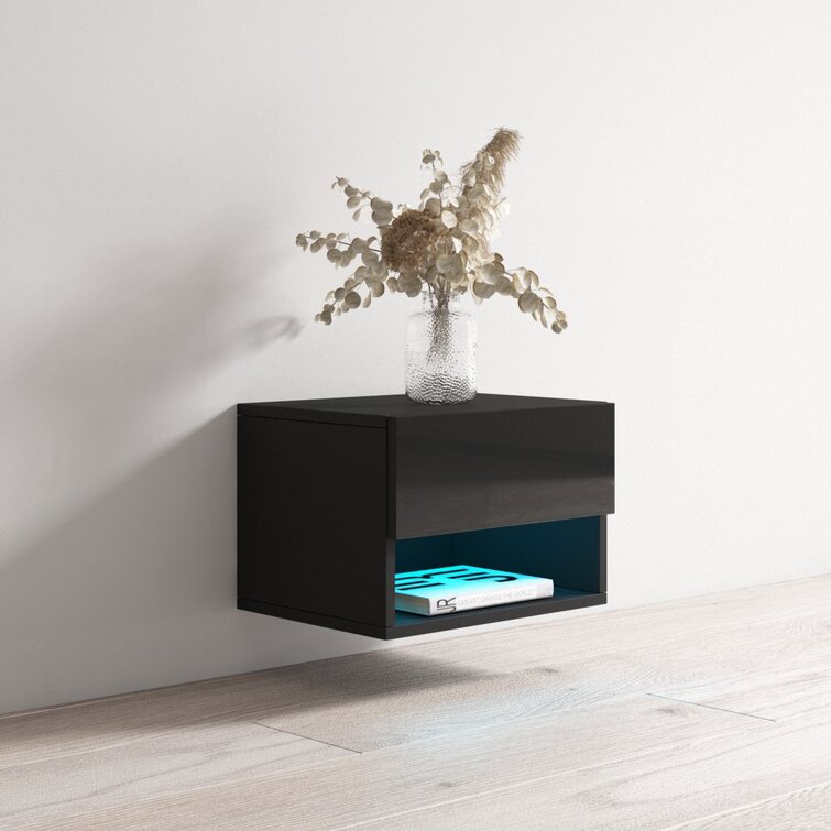 floating nightstand with drawer black