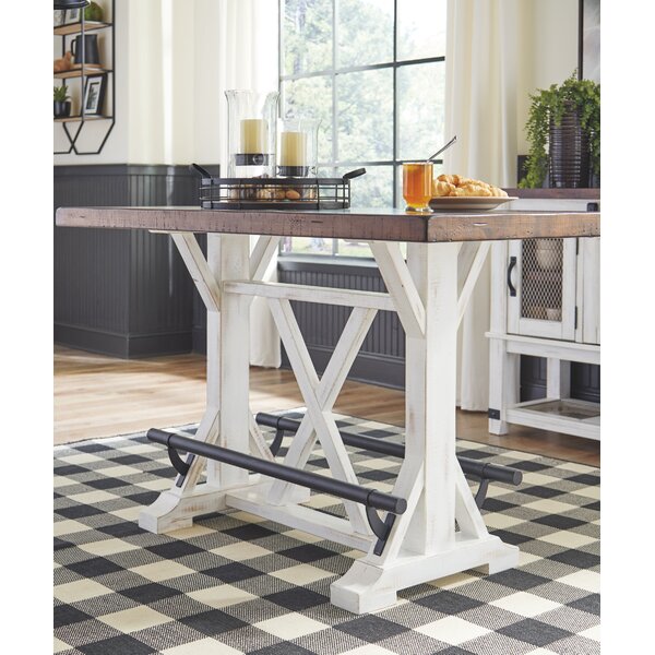 wes counter height rubberwood solid wood dining table beachcrest home