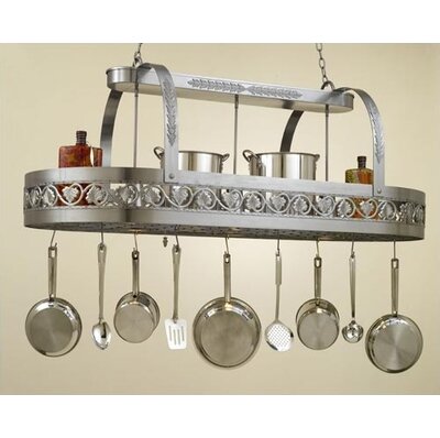 Leaf Rounded Hanging Pot Rack with 3 Lights Hi-Lite Base Finish: Tuscany, Accent Finish: Gold Accents, Copper Insert: No