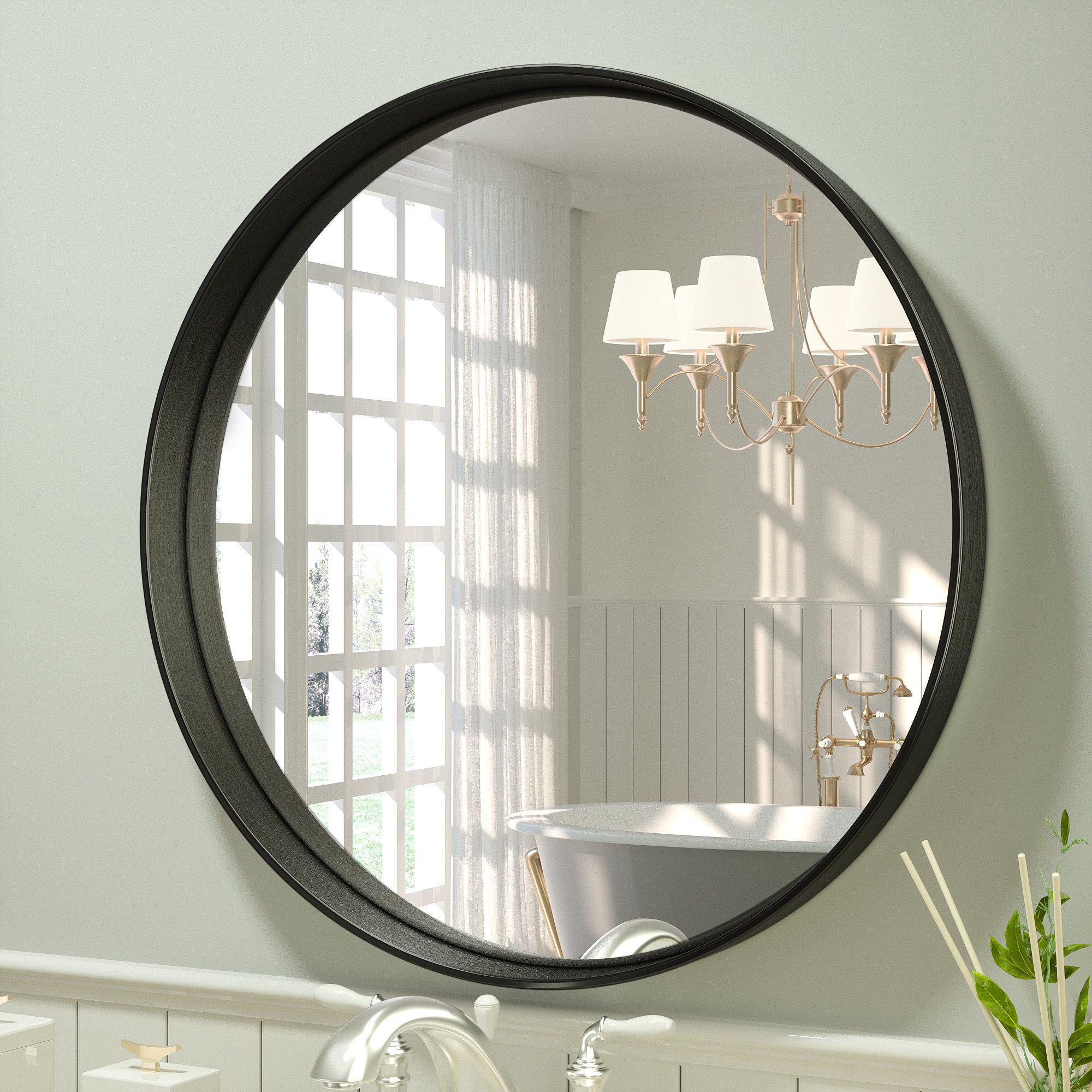 Ebern Designs Valancia Metal Frame Round Vanity Mirror,Wall Mounted ...
