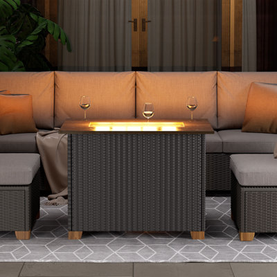 Wicker Fire Pit Table (Color Grey )