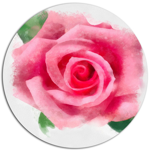 Designart Big Pink Rose Flower With Leaves Oil Painting Print On