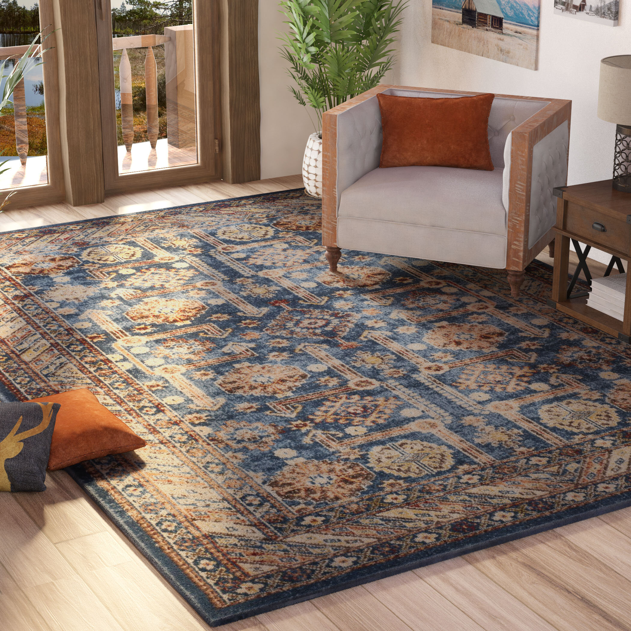 Anchor your ensemble with rustic charm when you roll out this lovely rug. 